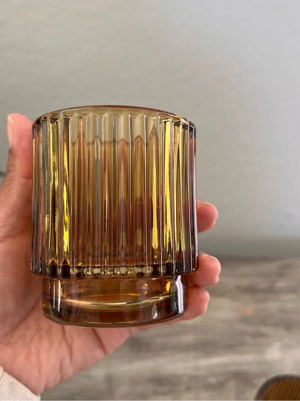 5 Kate Aspen Ribbed Amber Glass Tealight & Votive Candle Holders